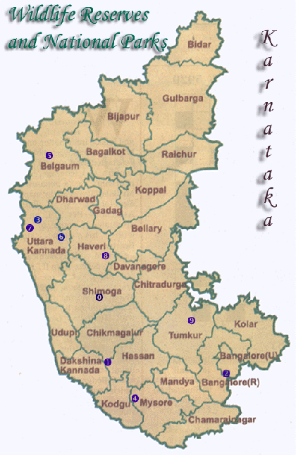 Wildlife Reserves and National Parks in Karnataka.